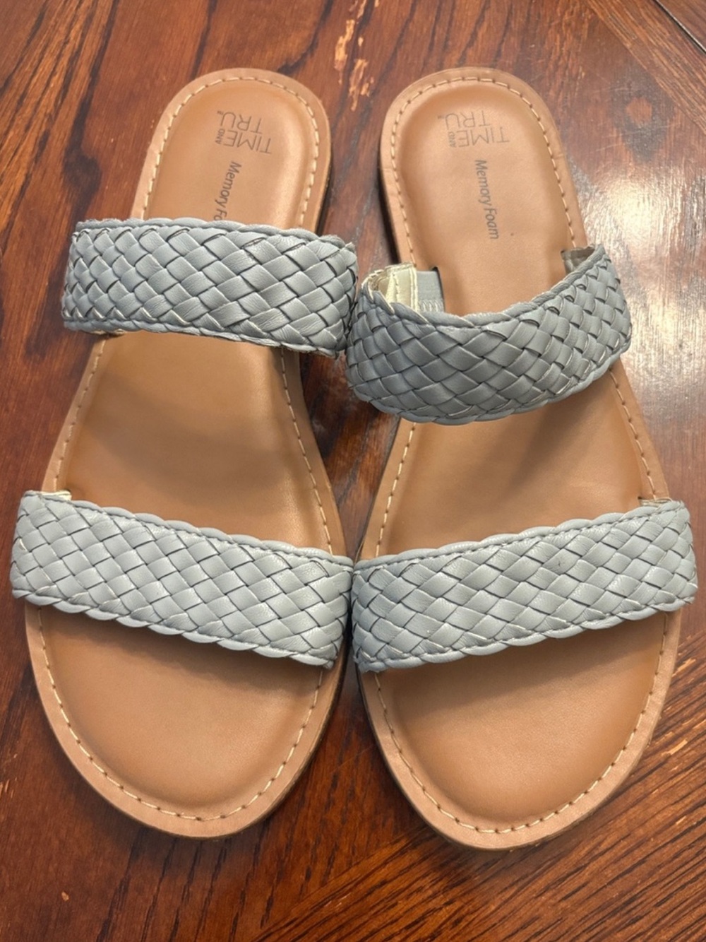 Time and Tru Light Gray Braided Double-Strap Slide Sandals
